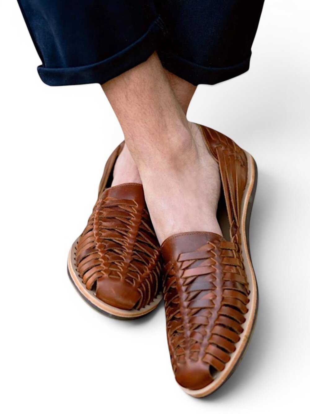 Nisola Men's Brown Huarache Sandals Leather Hand Woven Summer New NIB 11.5